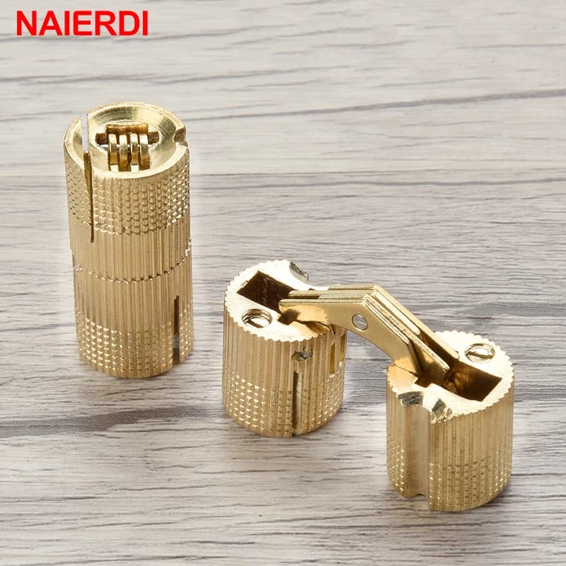 Brass Barrel Hinges | 8-18mm Hidden Cabinet Hardware | Copper Concealed Gift Box Hinge - Thumbnail 2