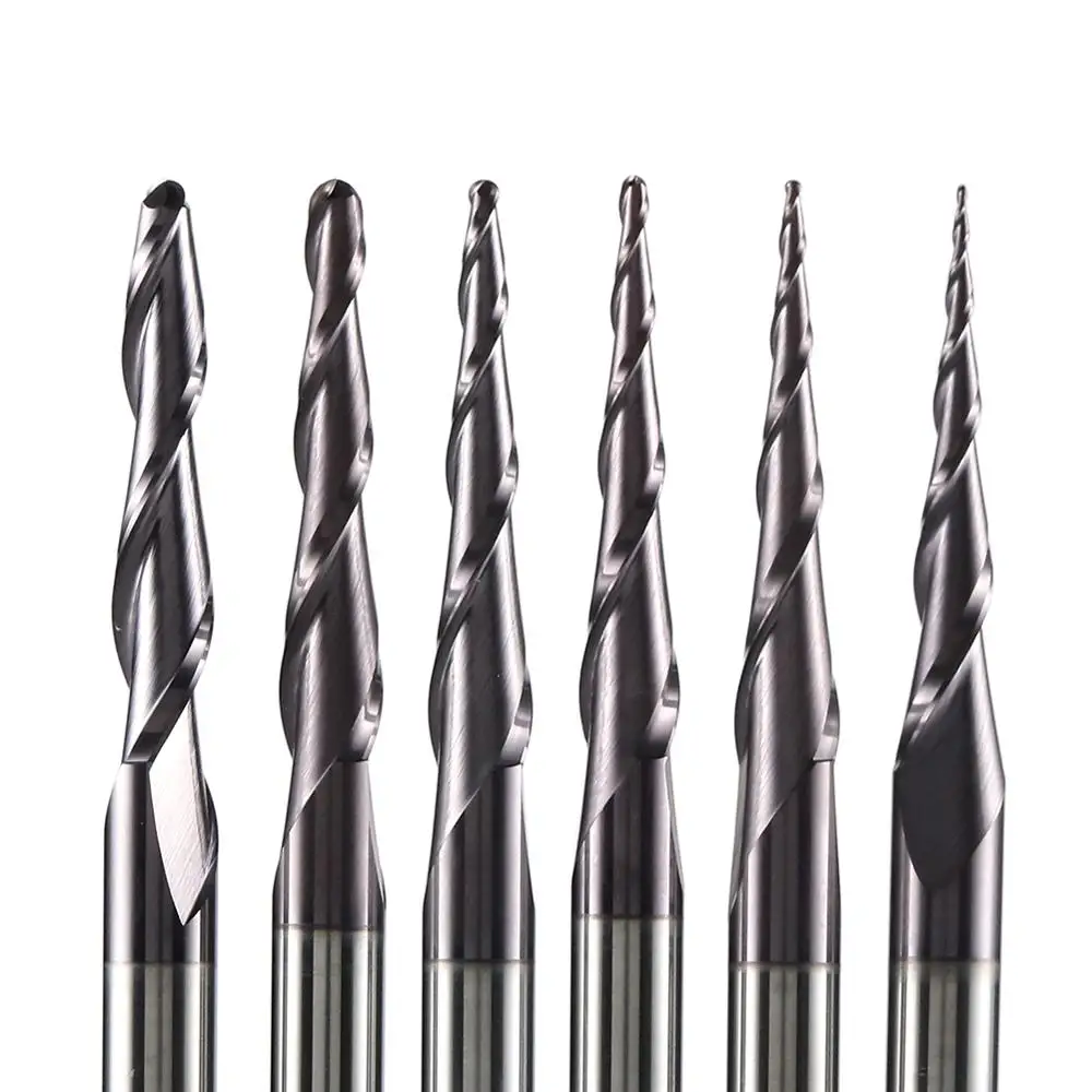 Carbide Taper Ball Nose Bit | Coated End Mill | CNC Milling Cutter for Wood & Metal - Thumbnail 2