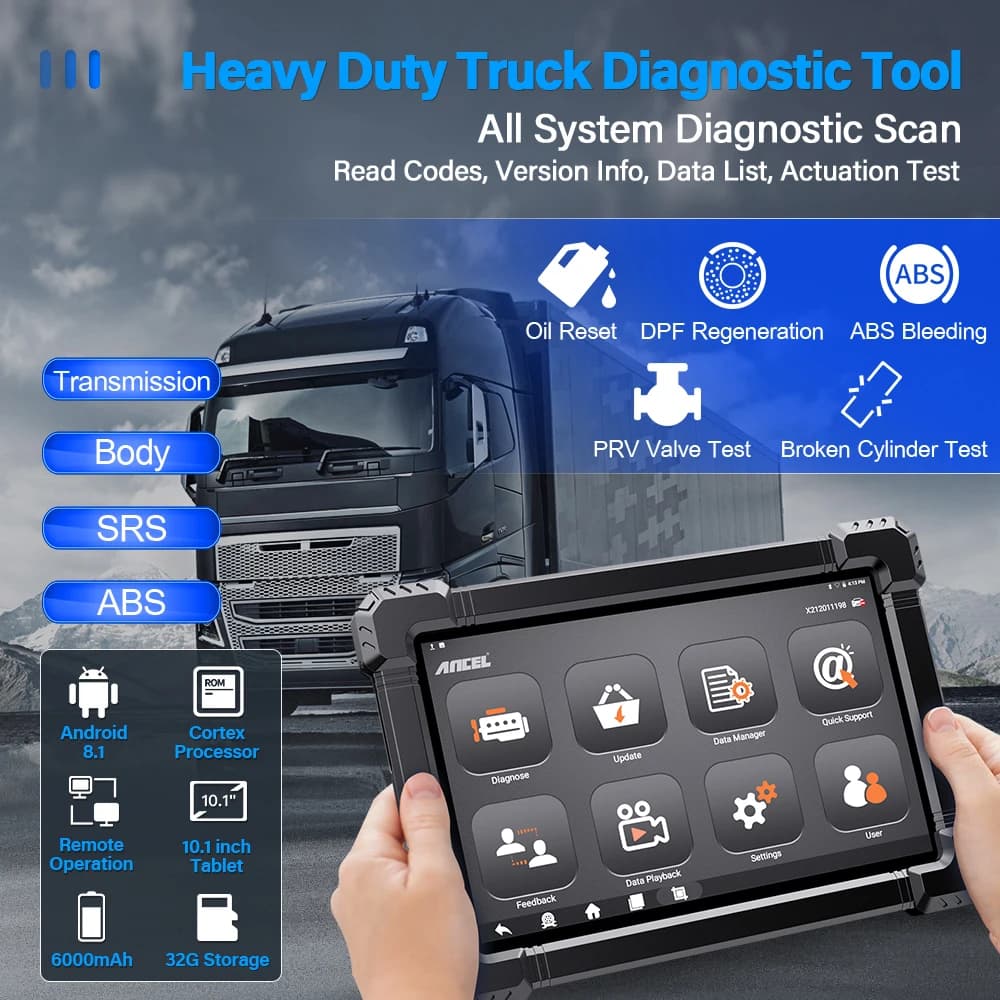 Duty Truck Diagnostic Scanner | 12V/24V OBD2 with DPF Regen | Full System ECU Reset - Thumbnail 2