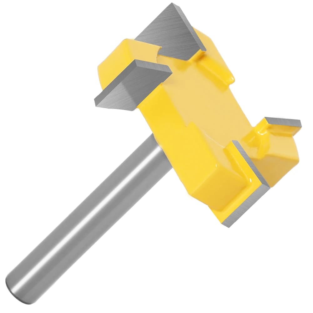 T-type slotting cutter with 4 edges, available in 6mm, 8mm, and 12mm shanks for industrial woodworking and router applications.