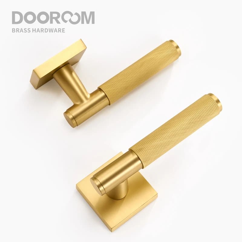 Brass Door Lever Set | Knurled Handle for Interior Bedroom Bathroom | Dummy Privacy Passage Lock - Thumbnail 3