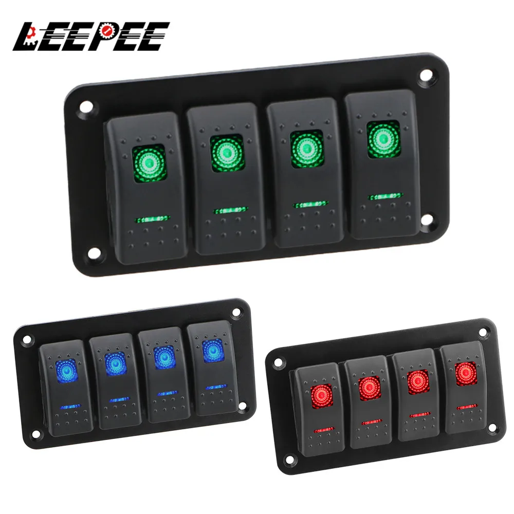 4-Gang Rocker Switch Panel | 12V/24V Marine & RV Control | LED Illuminated Circuit Breaker - Thumbnail 2