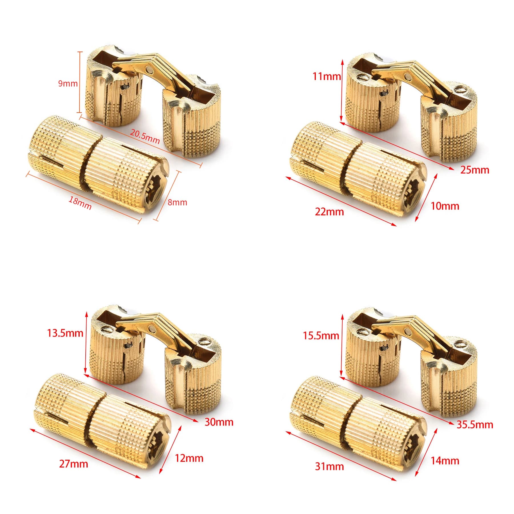 Brass Barrel Hinges | 8-18mm Hidden Cabinet Hardware | Copper Concealed Gift Box Hinge - Thumbnail 6
