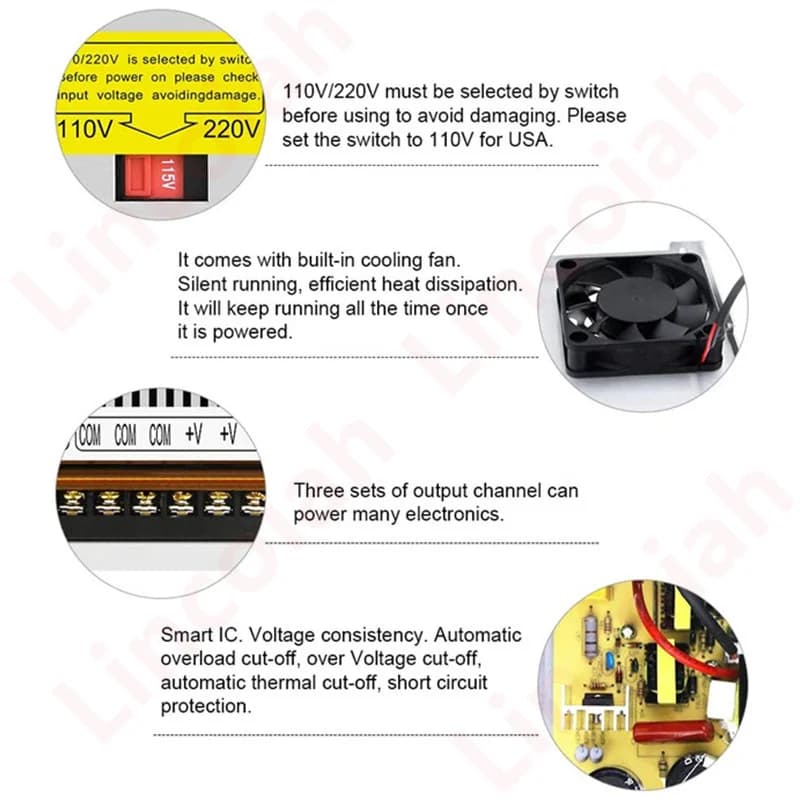 Switching Power Supply | 600W AC-DC Adapter | 12V-60V Output for LED Strips & 3D Printers - Thumbnail 2