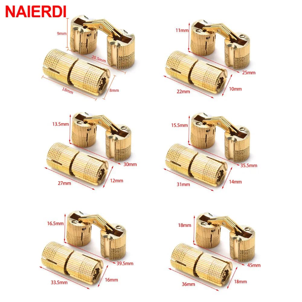 Cabinet Hinges | 8-18mm Brass Cylindrical Design | Invisible Door Hardware - Thumbnail 2