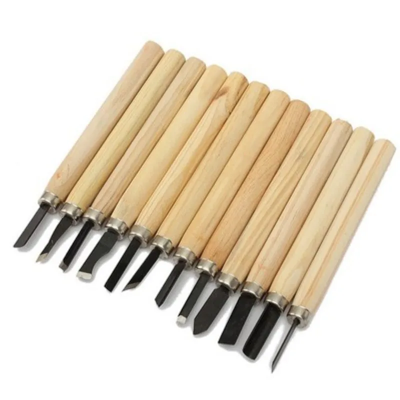 12pcs Professional Wood Carving Chisel Knife Hand Tool Set For Basic Detailed Carving Woodworkers Gouges - Thumbnail 2