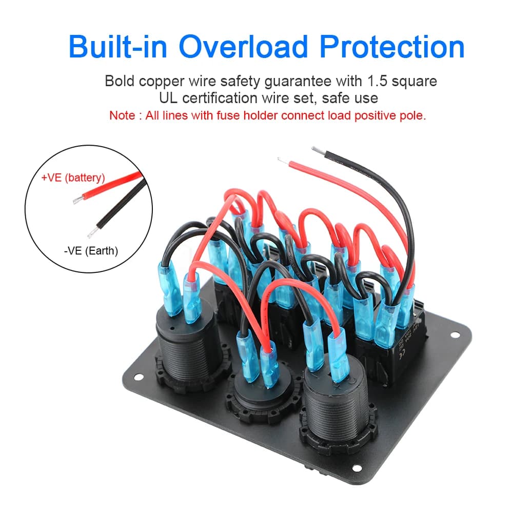 Marine-Grade Switch Panel with Voltmeter & USB 3.0 Chargers | 12V/24V for Boat, RV, & Caravan - Thumbnail 4