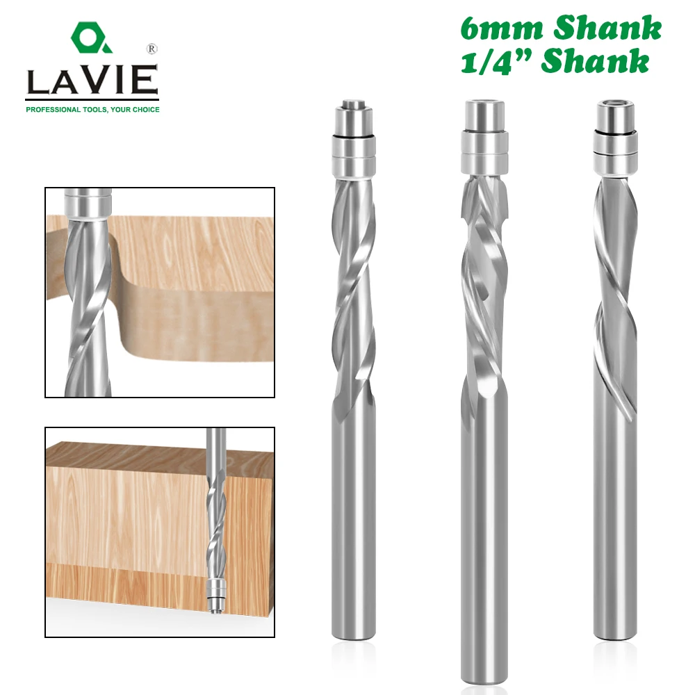 Trim Router Bit | 6mm Carbide Bearing Guide | Two Flute Woodworking End Mill - Thumbnail 2