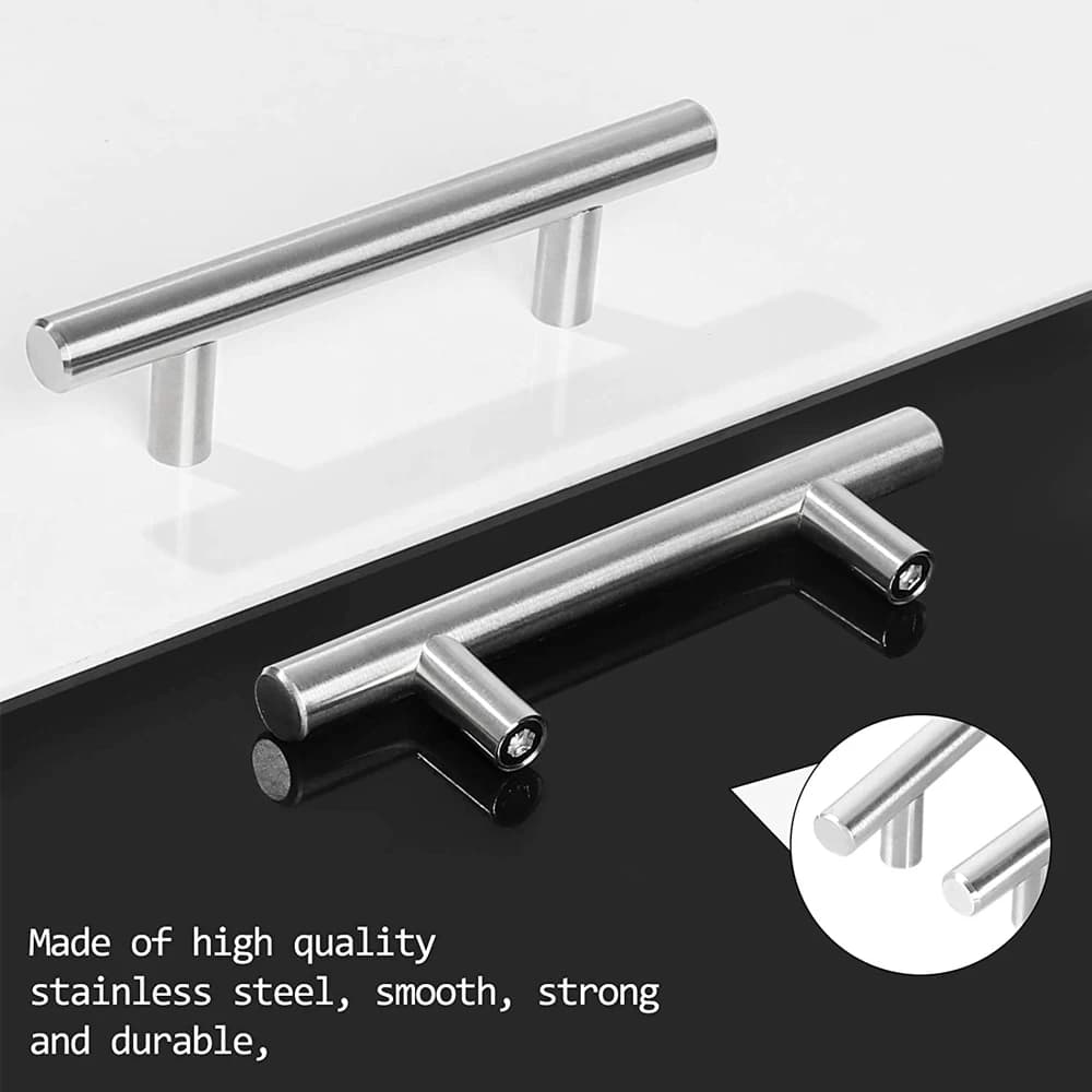 T-Bar Wardrobe Pulls | Black & Silver Stainless Steel | Long Cabinet Drawer Handles - Thumbnail 3