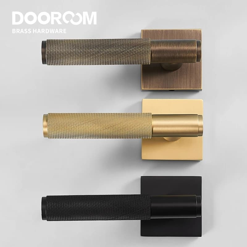 Brass Door Lever Set | Knurled Handle for Interior Bedroom Bathroom | Dummy Privacy Passage Lock - Thumbnail 4