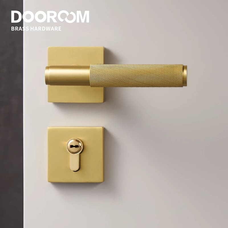 Brass Door Lever Set | Knurled Handle for Interior Bedroom Bathroom | Dummy Privacy Passage Lock - Thumbnail 6