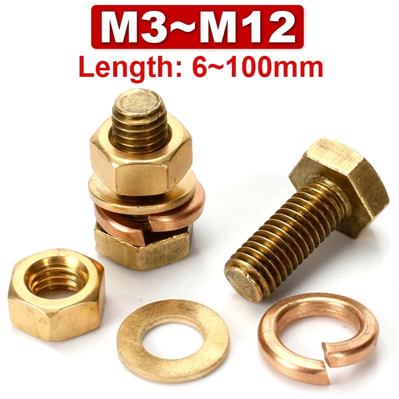 Machine Screws 4-in-1 Kit | DIN933 Hex Bolt Nut Washer Set | M3-M12 Copper Fasteners - Thumbnail 4