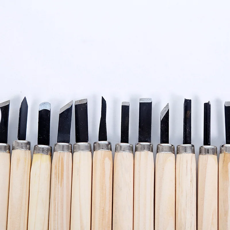 12pcs Professional Wood Carving Chisel Knife Hand Tool Set For Basic Detailed Carving Woodworkers Gouges - Thumbnail 4
