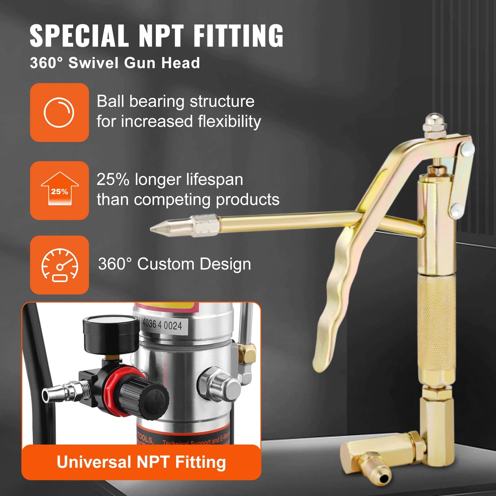 Air-Powered Grease Gun | 50:1 Pressure Ratio | 13ft High-Pressure Hose | 360° Swivel Head for Automotive & Industrial Use - Thumbnail 3