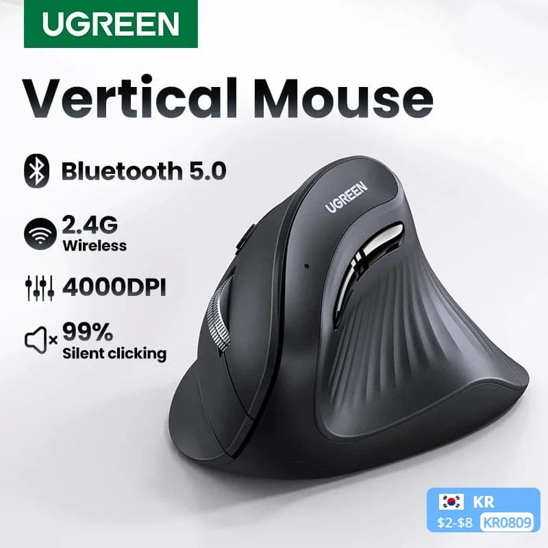 Ergonomic Vertical Mouse | Wireless Bluetooth 5.0 & 2.4G | 4000 DPI for MacBook & PC - Thumbnail 2