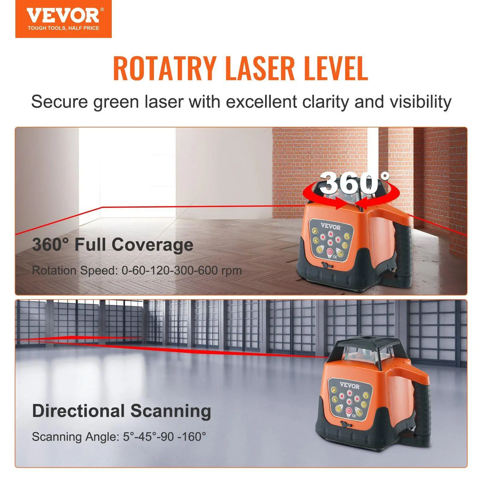 Laser Leveling Tool | 1650ft Range with Auto/Manual Modes | 5 Speeds & IP66 Protection - Thumbnail 5