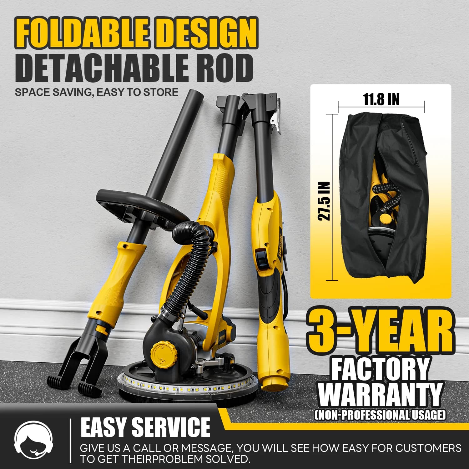 1050W High-Performance Drywall Sander | 7-Speed & Vacuum Dust Collection | Foldable Handle - Thumbnail 5