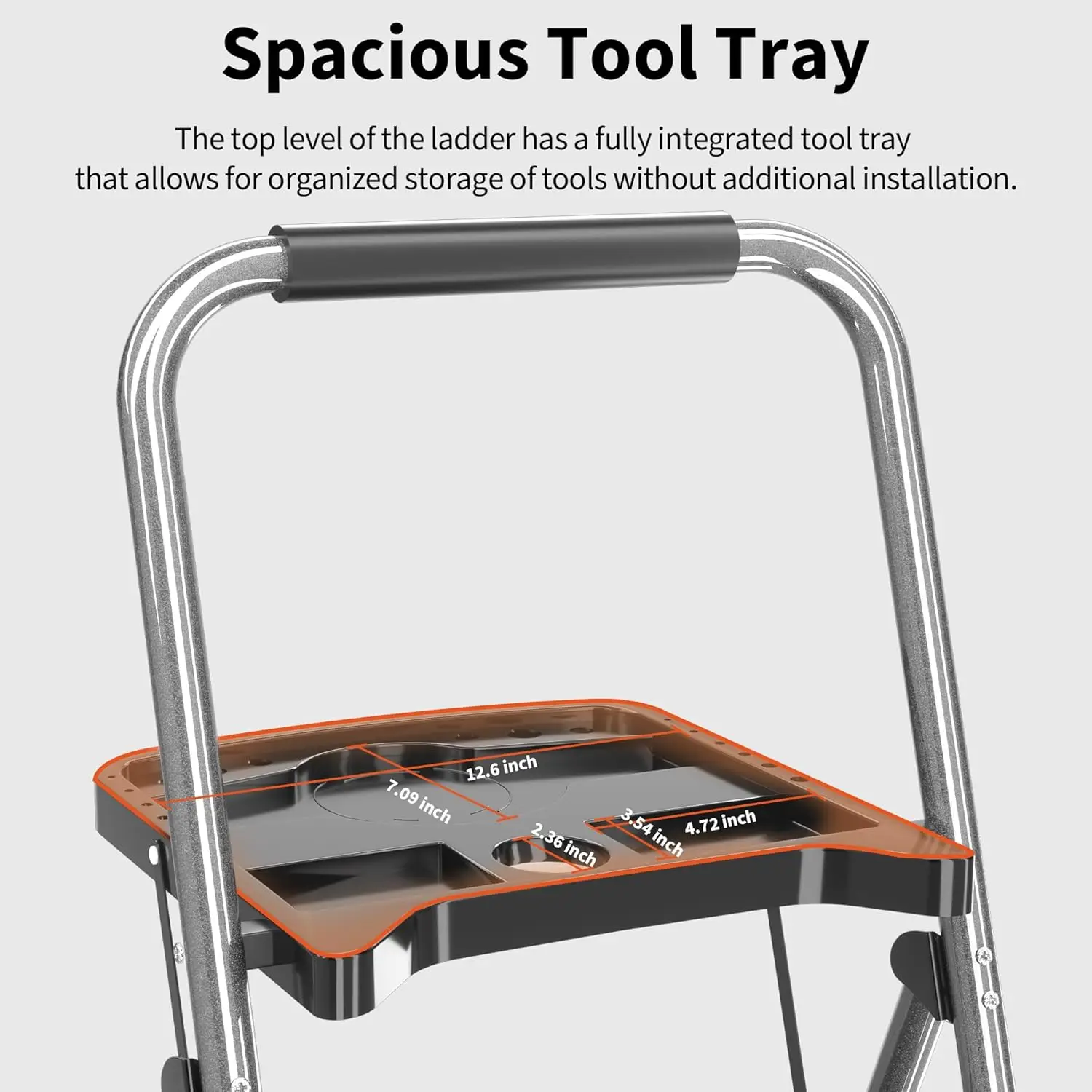 3-Step Folding Ladder | 600lbs Heavy-Duty Capacity | Non-Slip Tool Tray for Home Use - Thumbnail 3