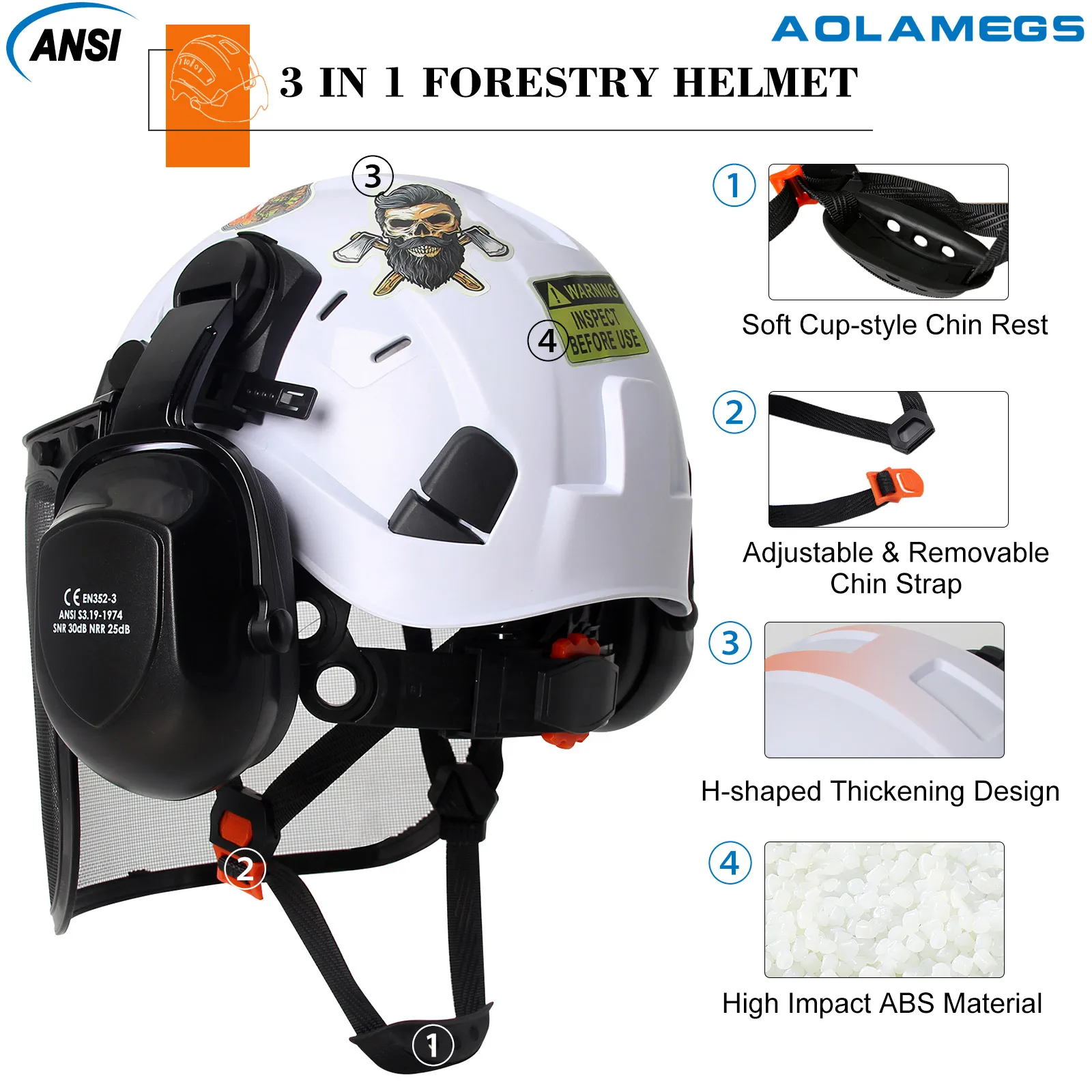 Safety Helmet | Mesh Face Shield & Earmuffs | ABS Brushcutter Trimmer Protective Hat - Thumbnail 3