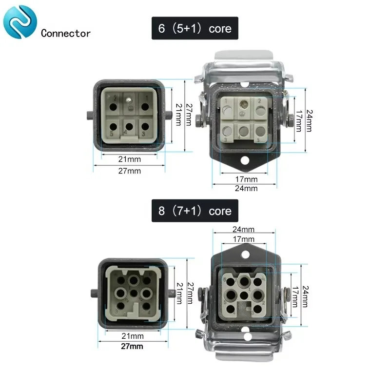 HDC-HA Rectangular Heavy Duty Connector 4, 5, 6, 8 pin waterproof Aviation industry plug socket 250V 10A/16A Zinc alloy housing - Thumbnail 4
