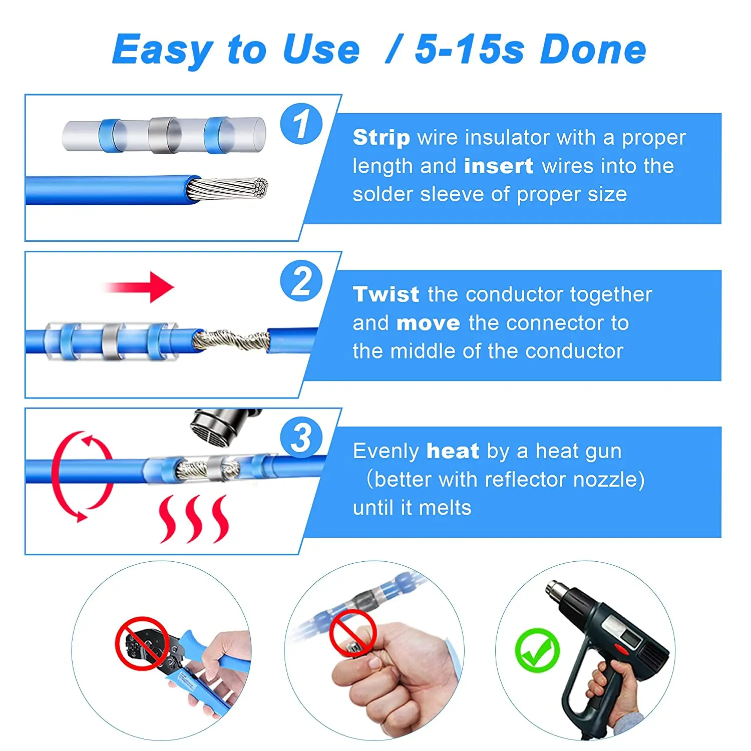 Heat Shrink Wire Connectors | Waterproof Solder Seal Splice | AWG 22-18 Gauge - Thumbnail 6