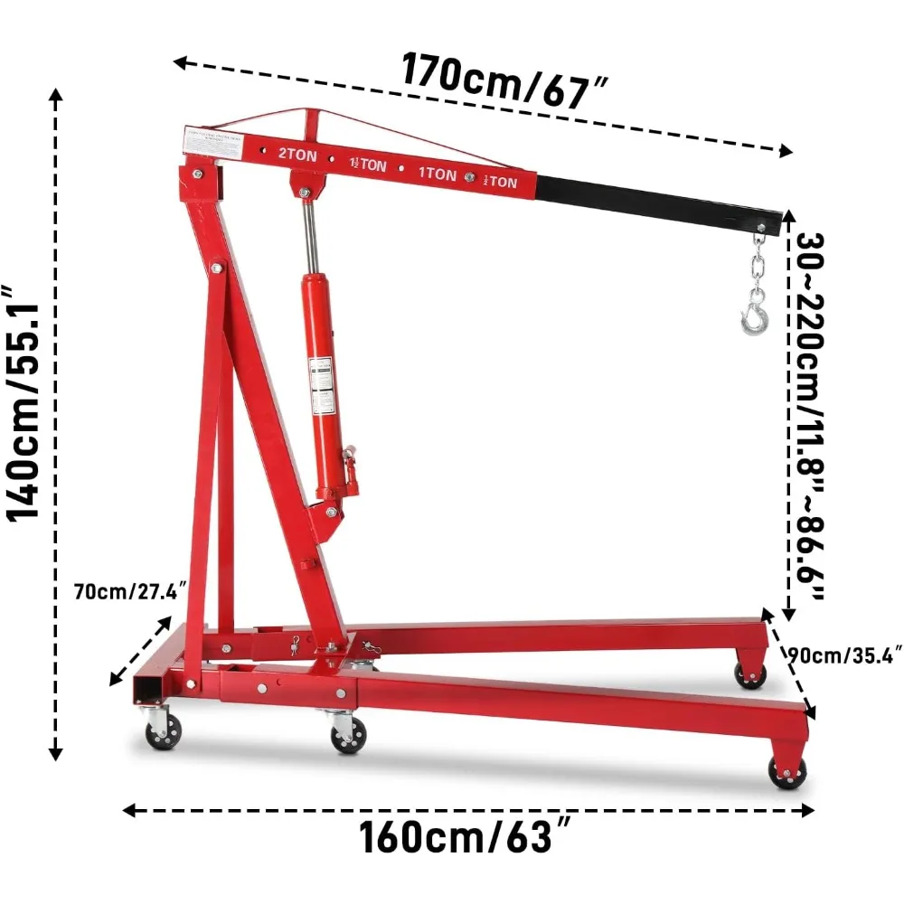 2-Ton Folding Engine Hoist | Heavy-Duty Hydraulic Shop Crane for 4000 lb Lifts - Thumbnail 5