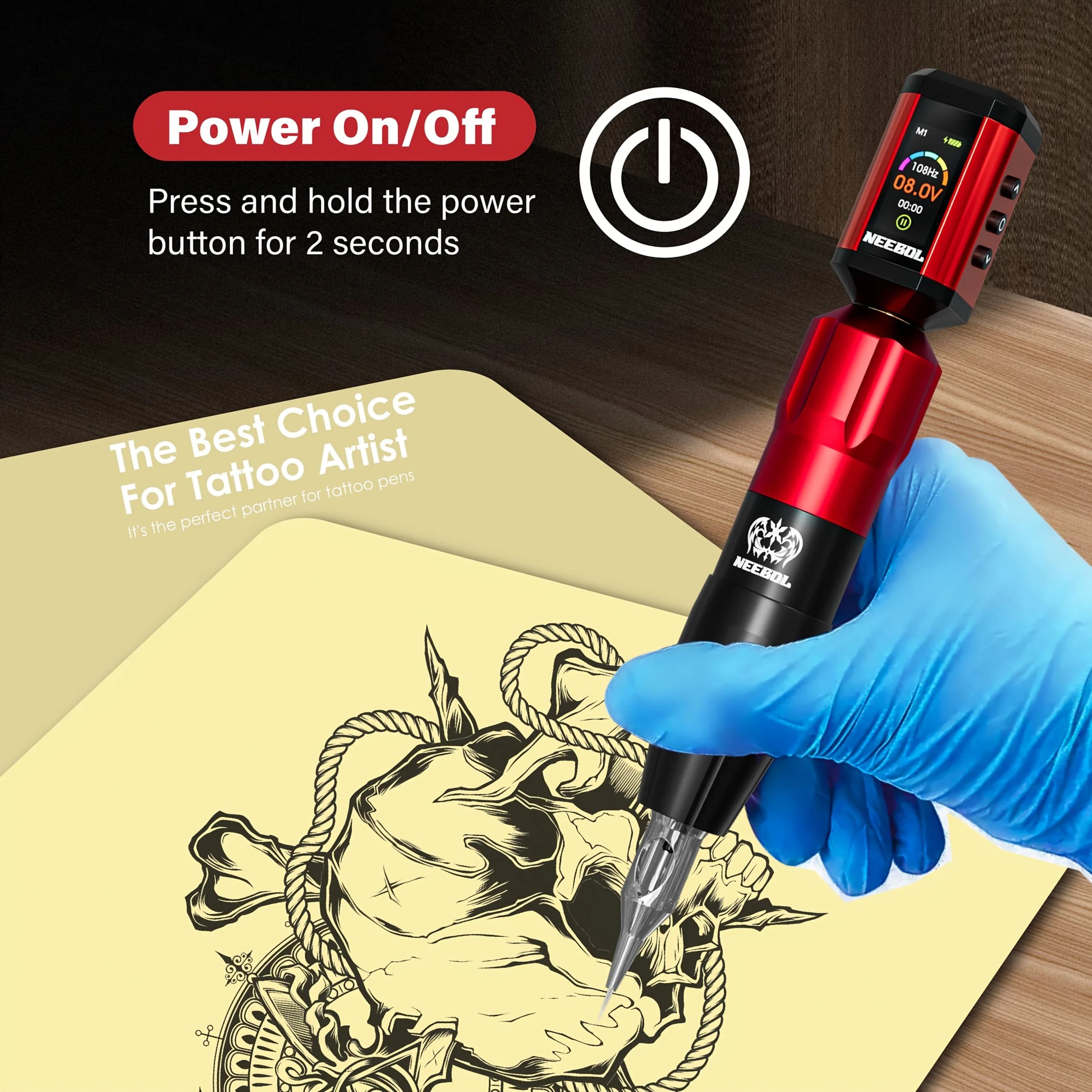 Cordless Tattoo Power Supply | Color Display & 3 Memory Modes | RCA Connector - Thumbnail 6