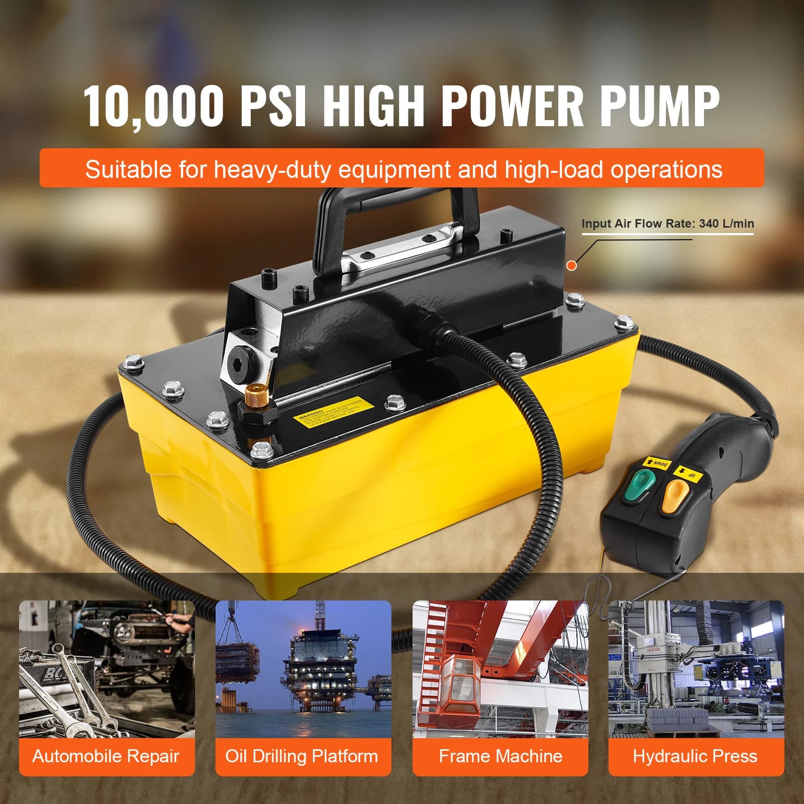 SucceBuy 10,000PSI Air Hydraulic Pump 0.61Gal Reservoir & Remote Control Actuator for Automobile Frame Machine & Hydraulic Press - Thumbnail 3