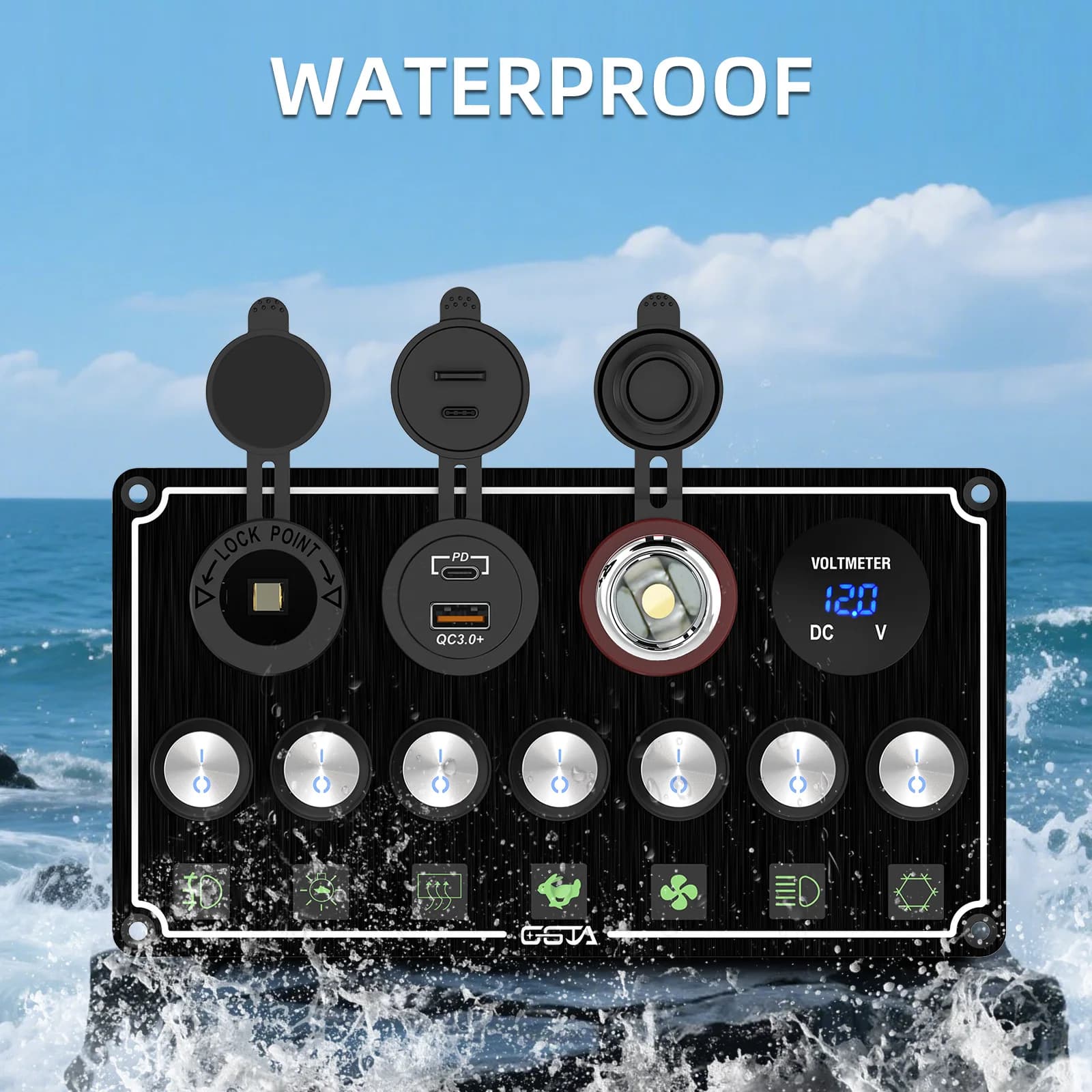 Marine-Grade Rocker Switch Panel | 4-8 LED Illuminated Toggle | Waterproof RV & Boat Control Panel - Thumbnail 2