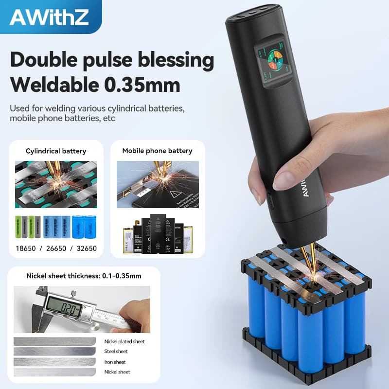 AWithZ Portable Spot Welder DIY Handheld Spot Welding Machine 90 Gears Adjustable Spot Welding for 18650 Lithium Battery - Thumbnail 4