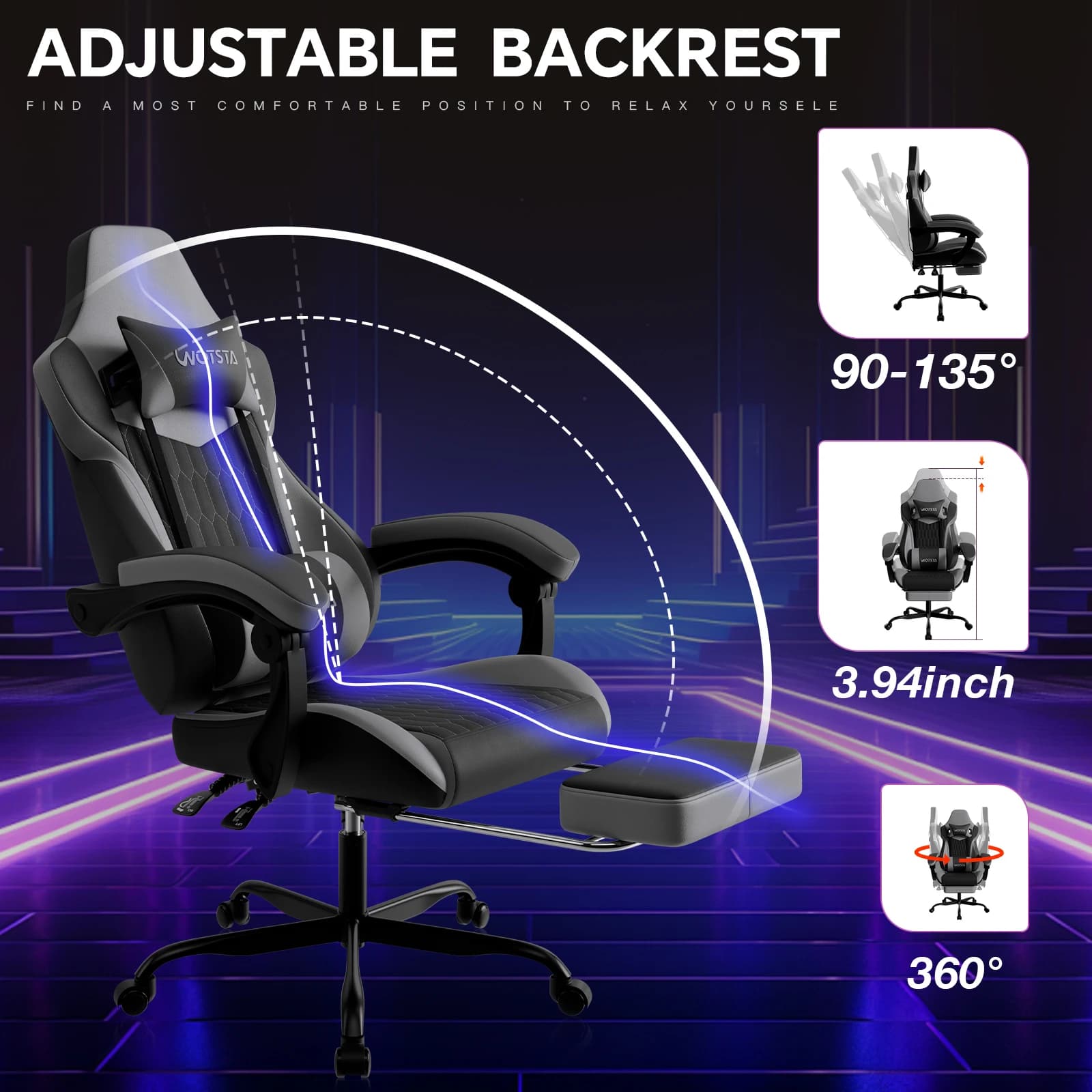 PVC Leather Gaming Chair | Adjustable Headrest & Footrest | Ergonomic Gamer Chair for Long Sessions - Thumbnail 4