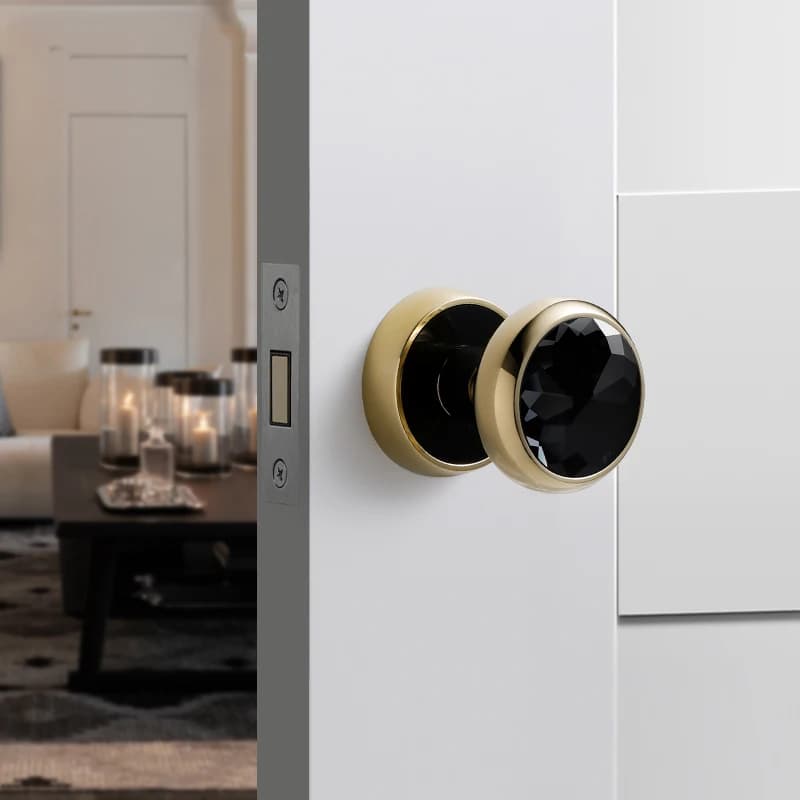 One-Way Door Lock Handle Set | Zinc Alloy Irreversible Lock | Black Crystal & Brushed Gold Finish - Thumbnail 3