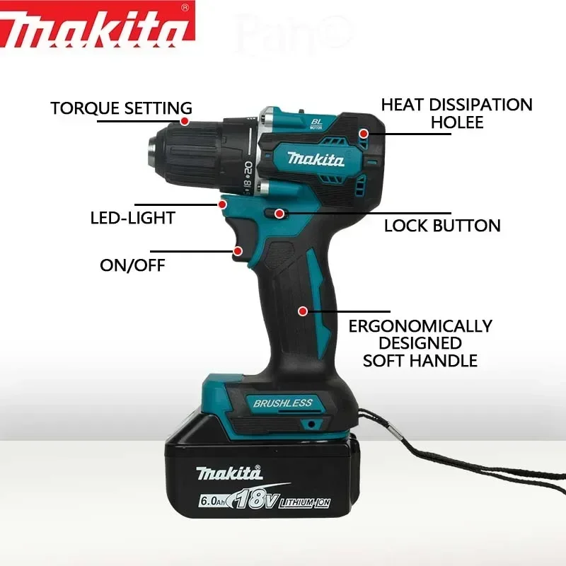 Makita DDF487 10mm Brushless 18V lithium electric rechargeable impact drill large torque screwdriver（No battery） - Thumbnail 4