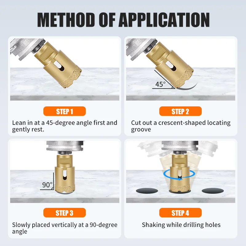 Diamond Core Drill Bit Set | 9-Piece for Granite, Tile & Stone | Angle Grinder Compatible - Thumbnail 5