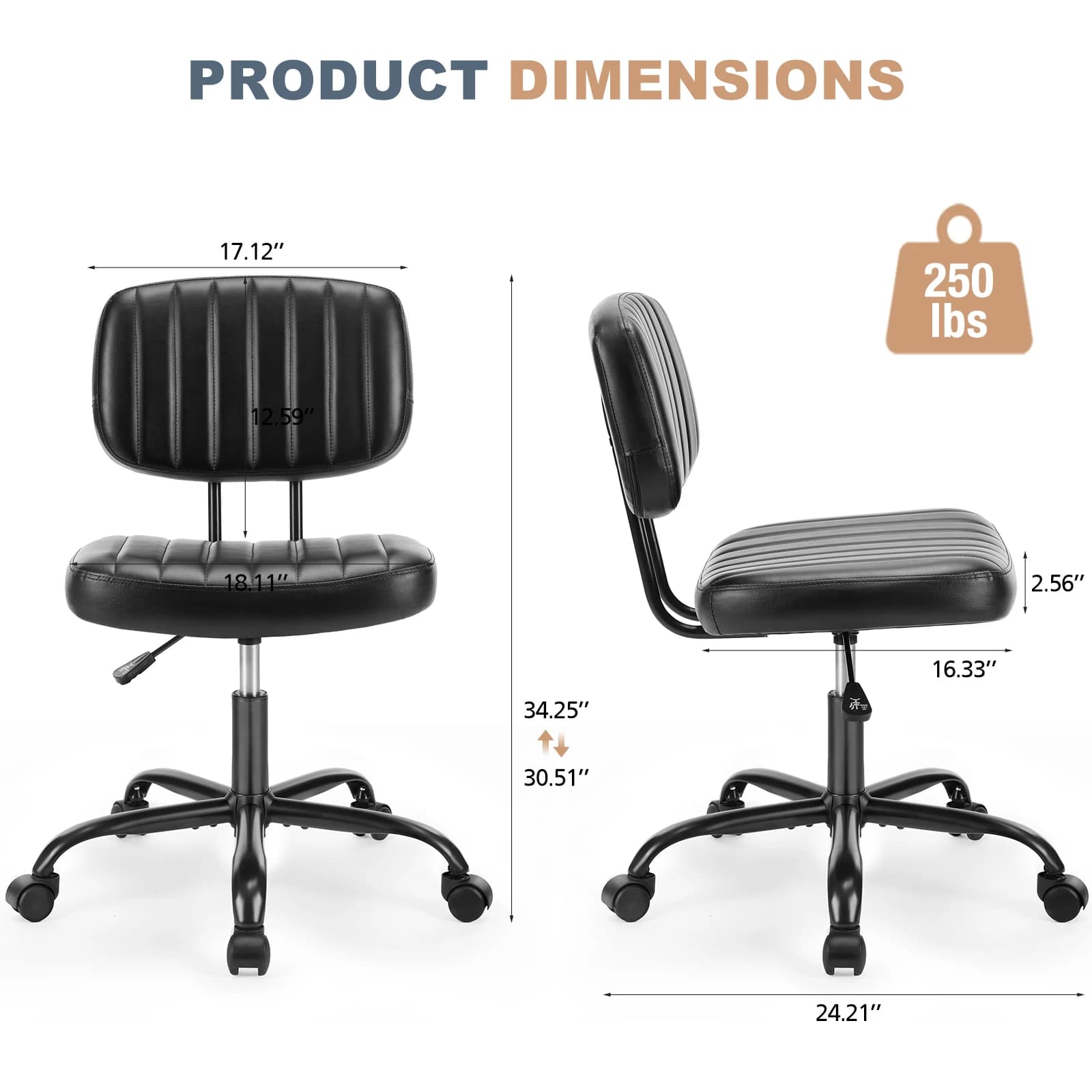 Office Chair | Height Adjustable PU Leather | 360° Swivel Rolling Computer Desk Chair - Thumbnail 3