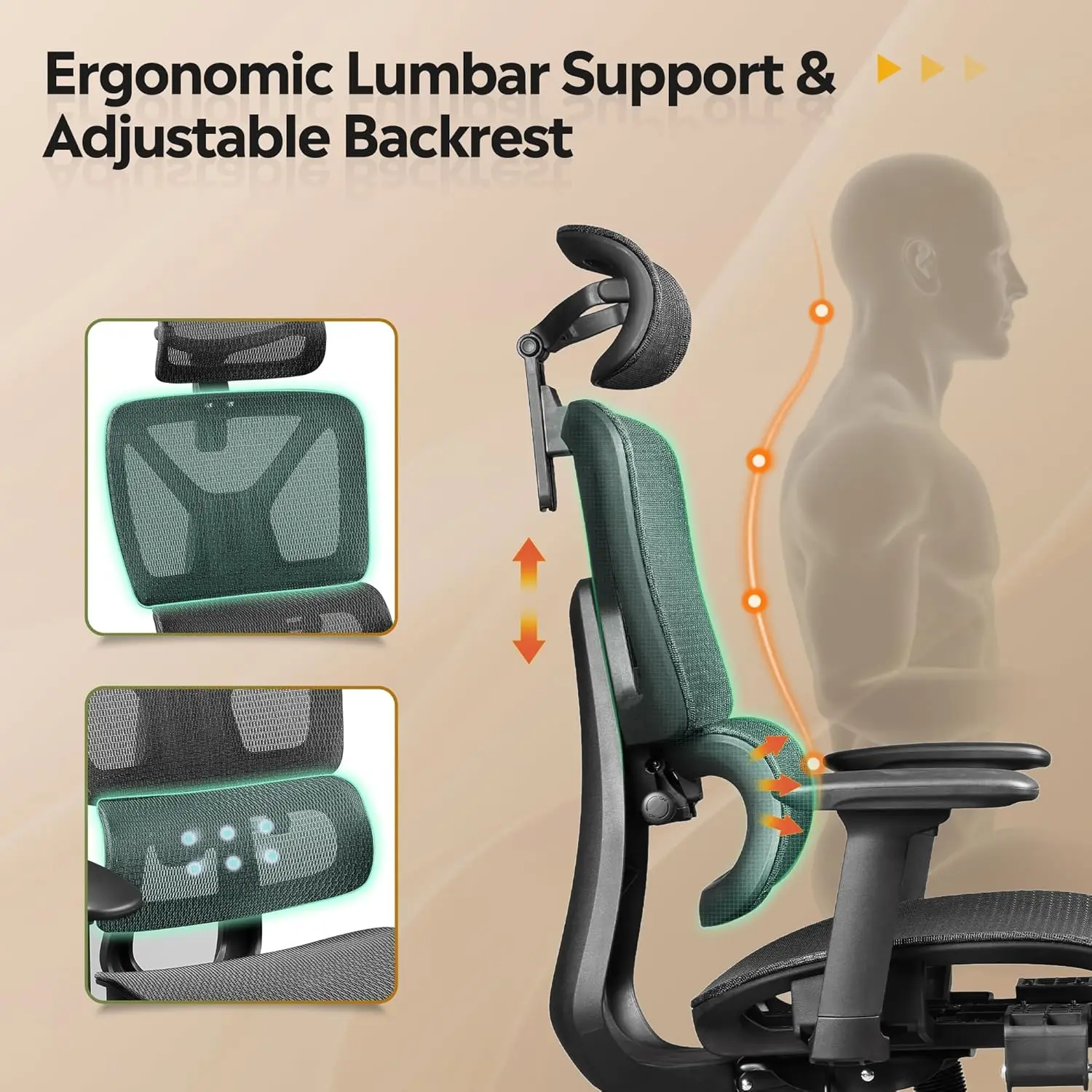 High-Back Reclining Office Chair | Ergonomic Mesh with Footrest | Heavy Duty Swivel Computer Desk Chair - Thumbnail 4