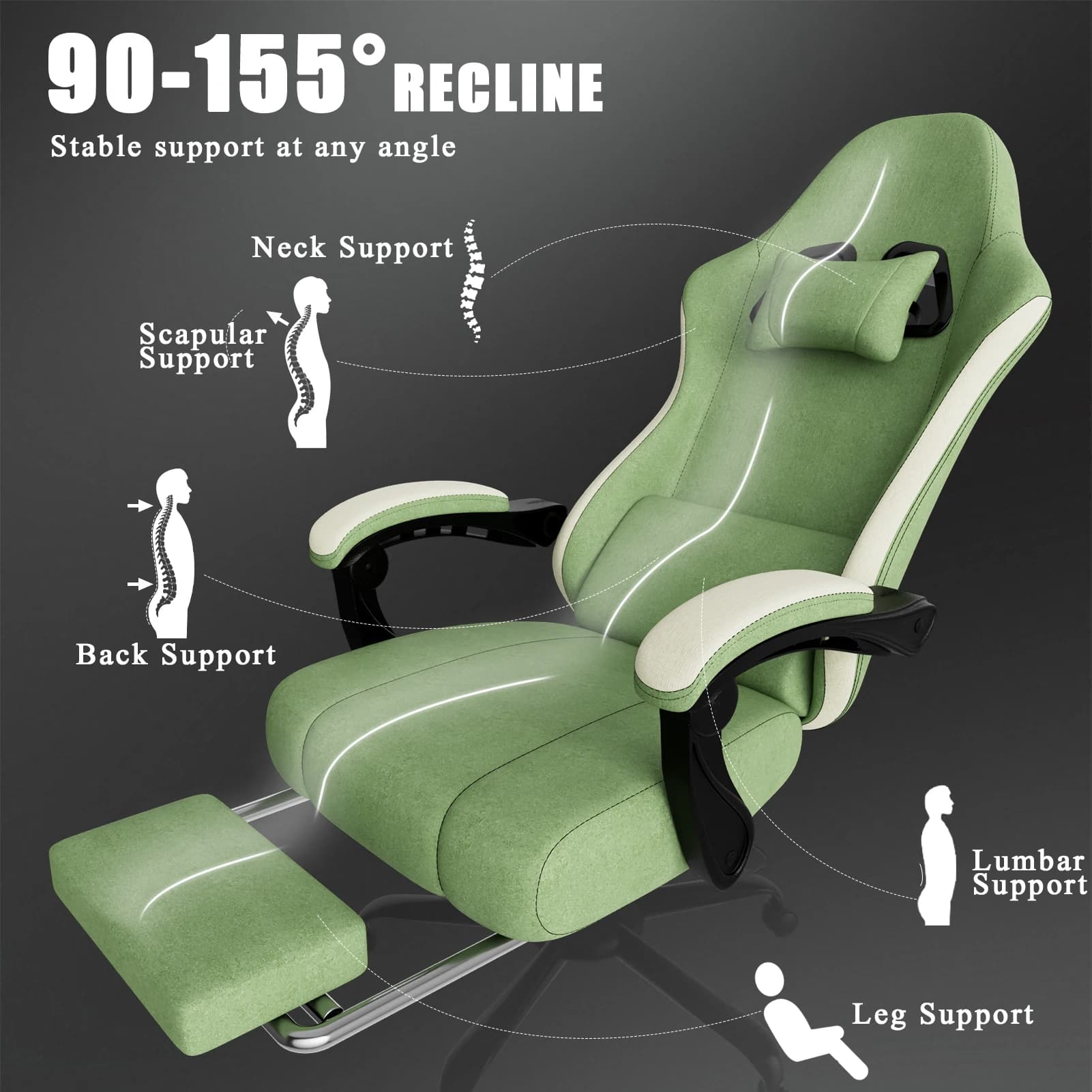 Gaming Chair | Pocketed Spring Cushion & Adjustable Lumbar Support | Breathable Fabric Office Chair - Thumbnail 5