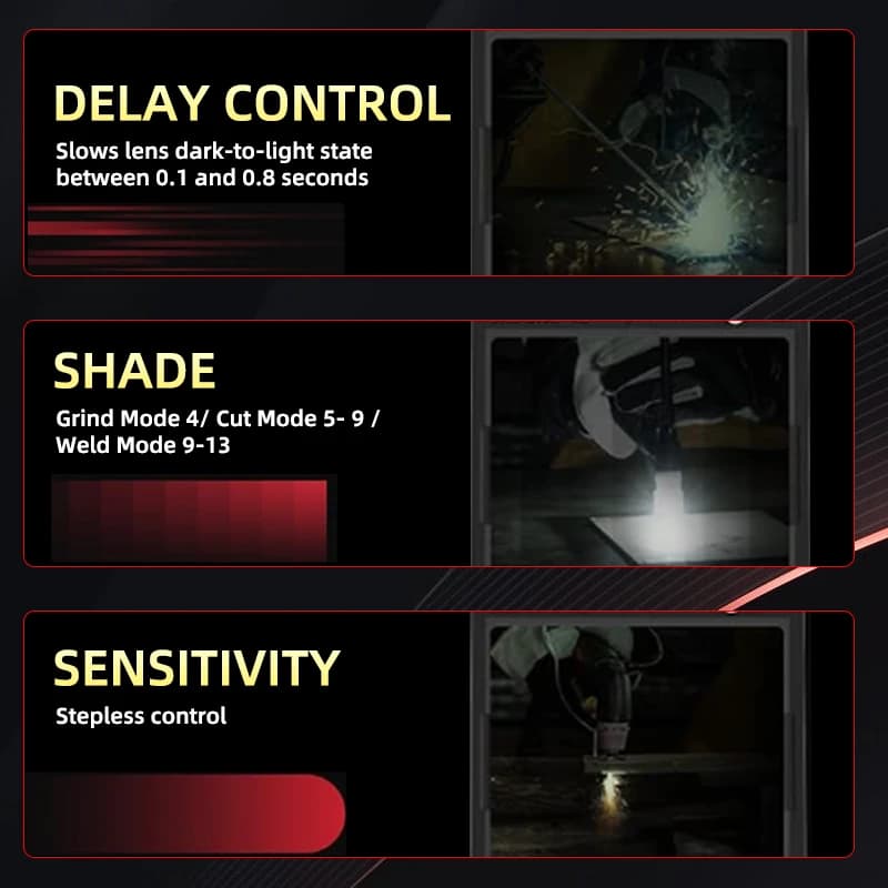 Auto-Darkening Welding Helmet | Wide Shade Range 4-9/9-13 | TIG MIG ARC Grinding Shield - Thumbnail 5