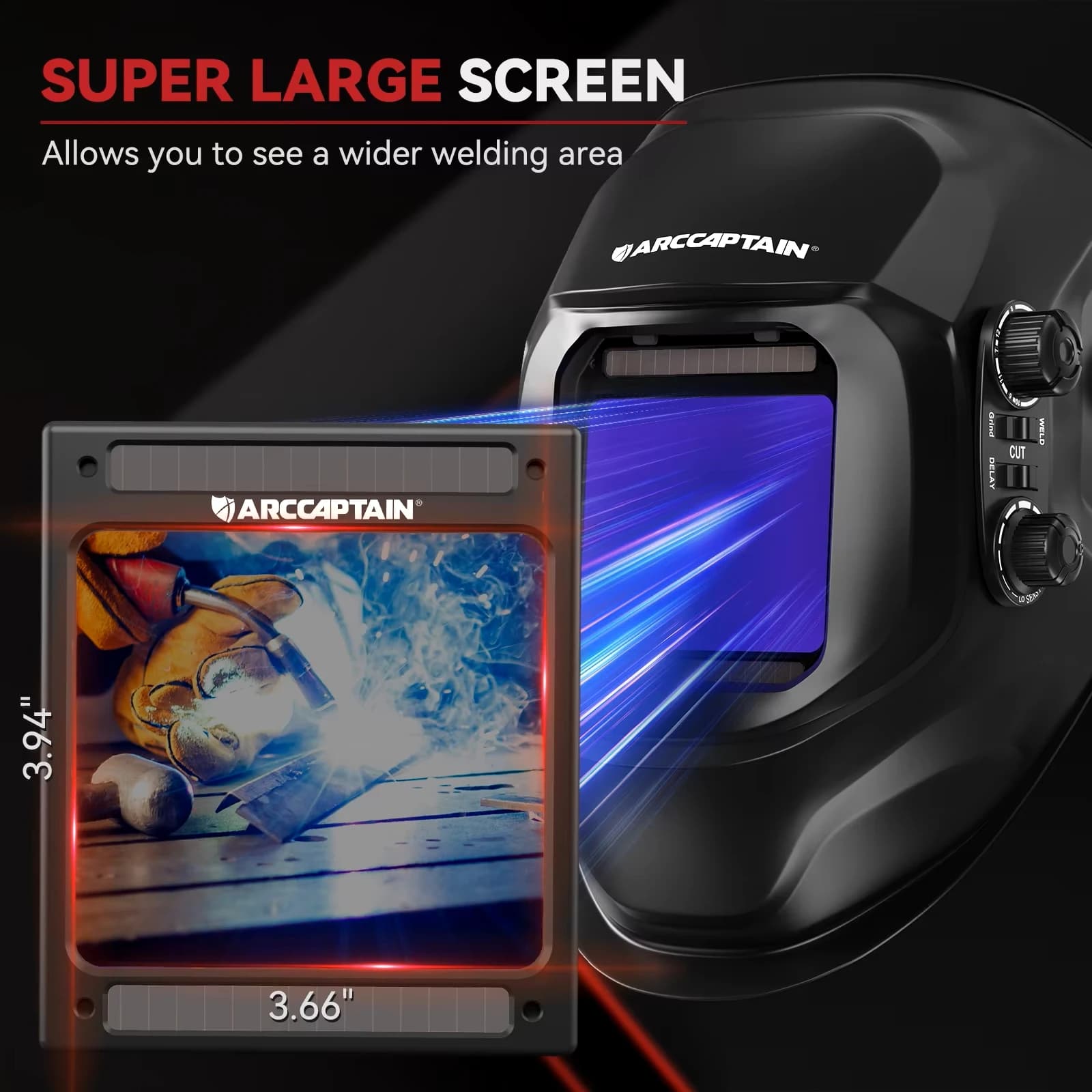 Auto-Darkening Welding Helmet | 4-Sensor Solar Powered | TIG MIG ARC Welder Protection - Thumbnail 5
