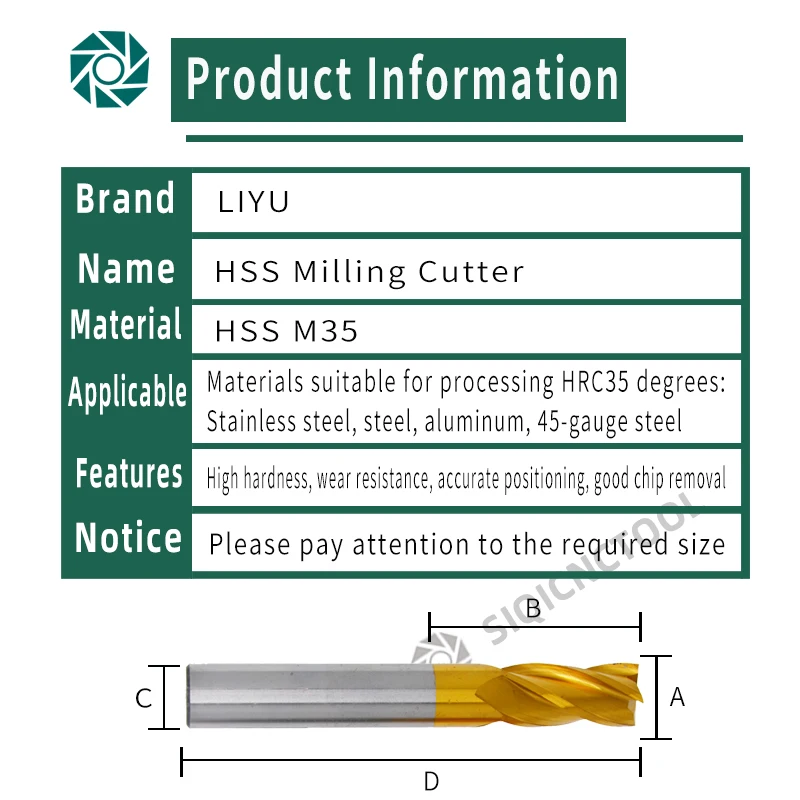 4-Flute End Mill Set | M35 HSS with Titanium Coating | 1.5-12mm for Metal & Wood CNC - Thumbnail 3