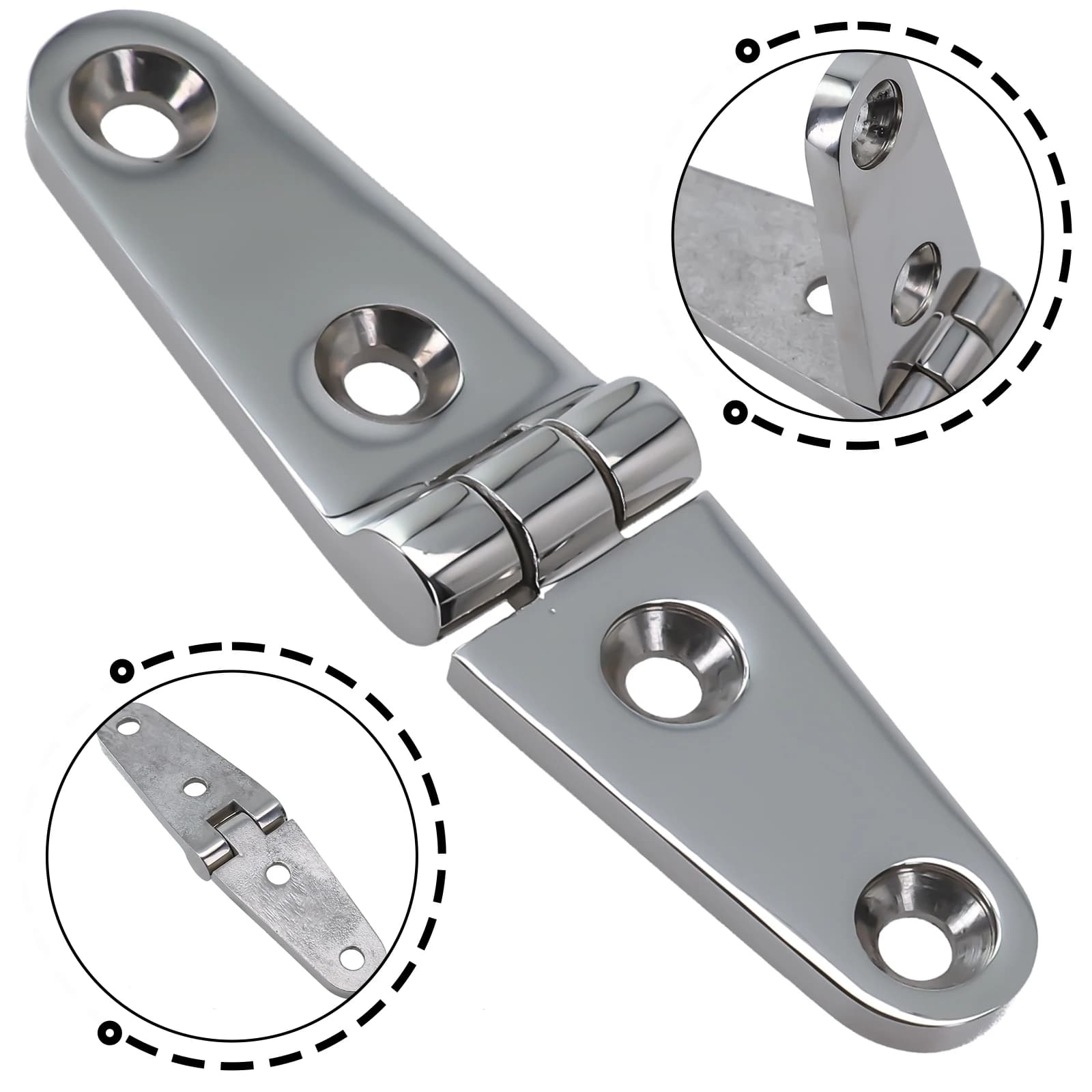 Grade 316 Stainless Hinge | Heavy-Duty Boat & Hatch Door | Solid Cast Strap Hardware - Thumbnail 2