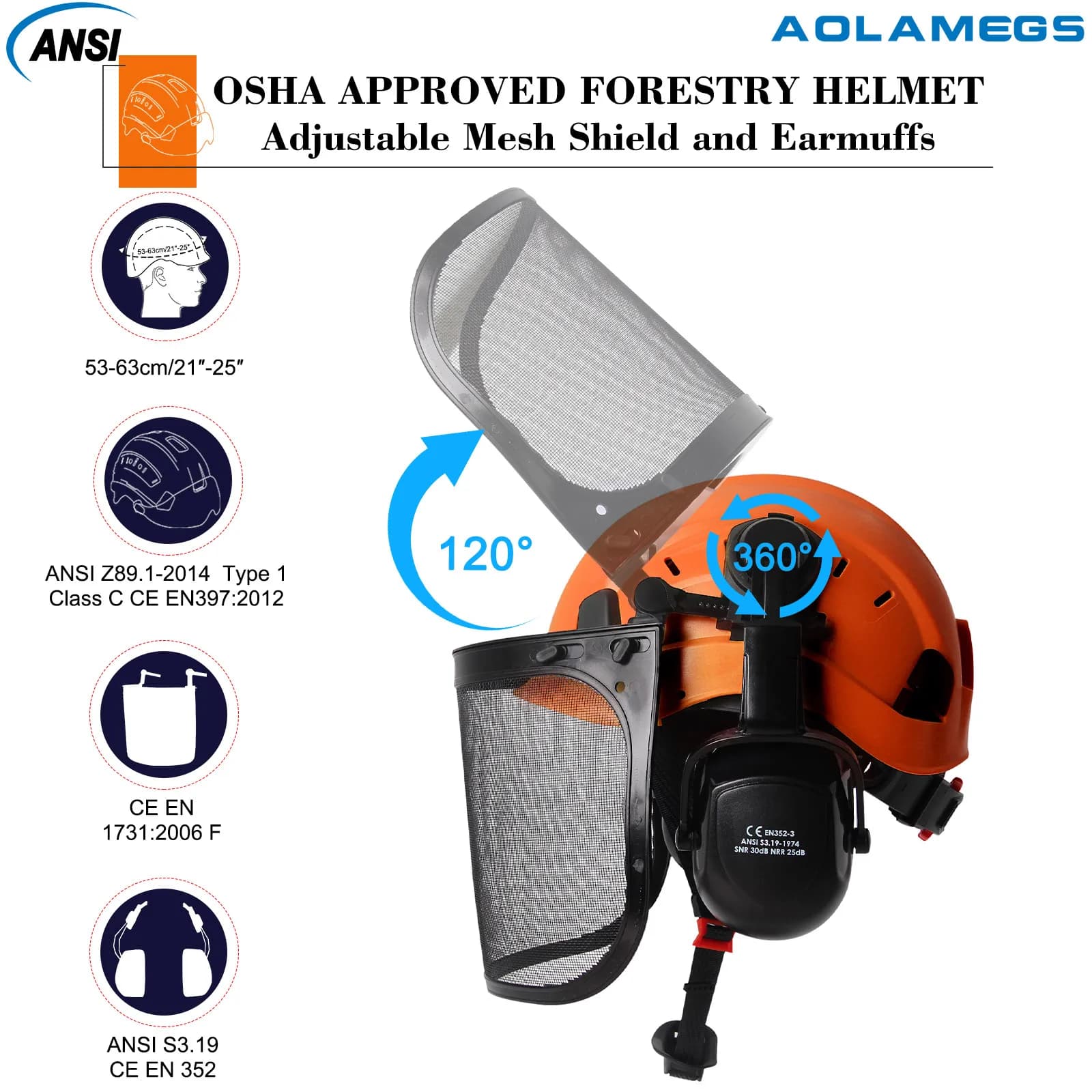 Safety Helmet | Chainsaw Arborist Hard Hat | CE ABS with Visor & Goggles - Thumbnail 3
