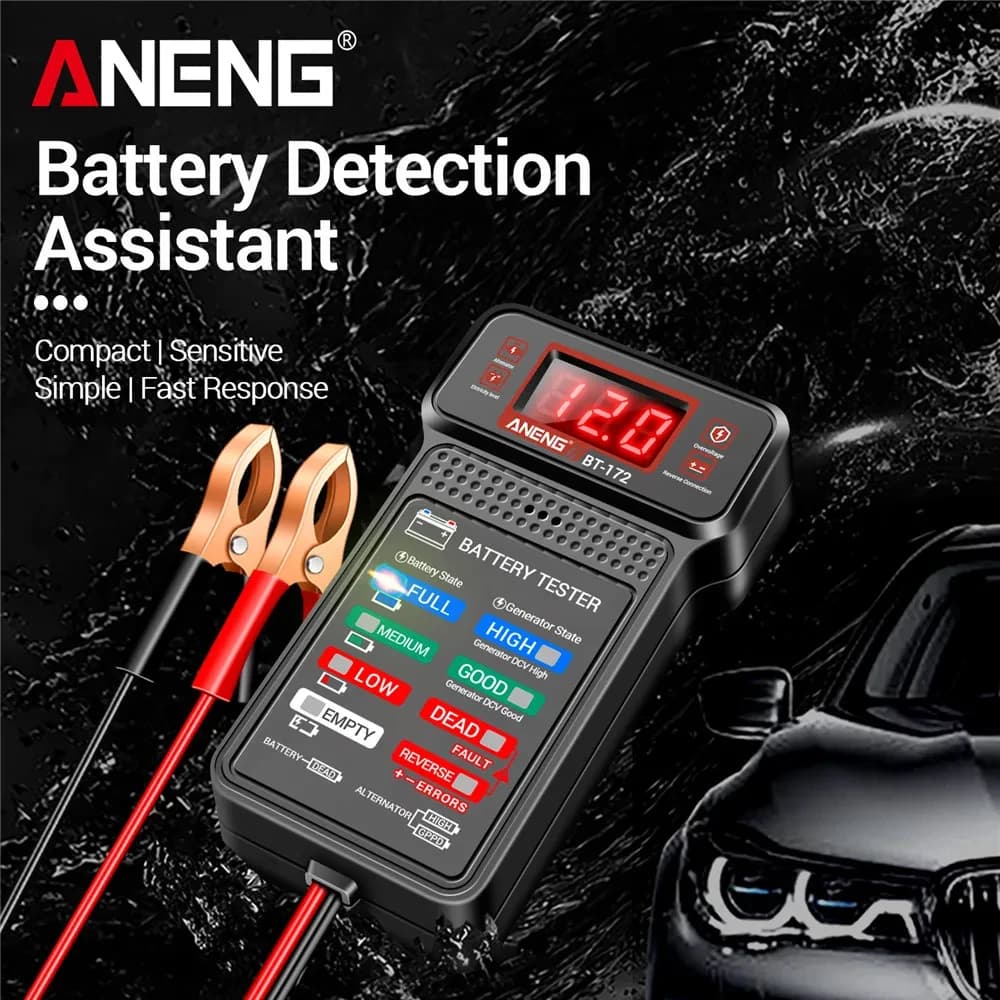 12V Battery Tester | Digital Display with Alligator Clips | Car & Electrical Systems - Thumbnail 2