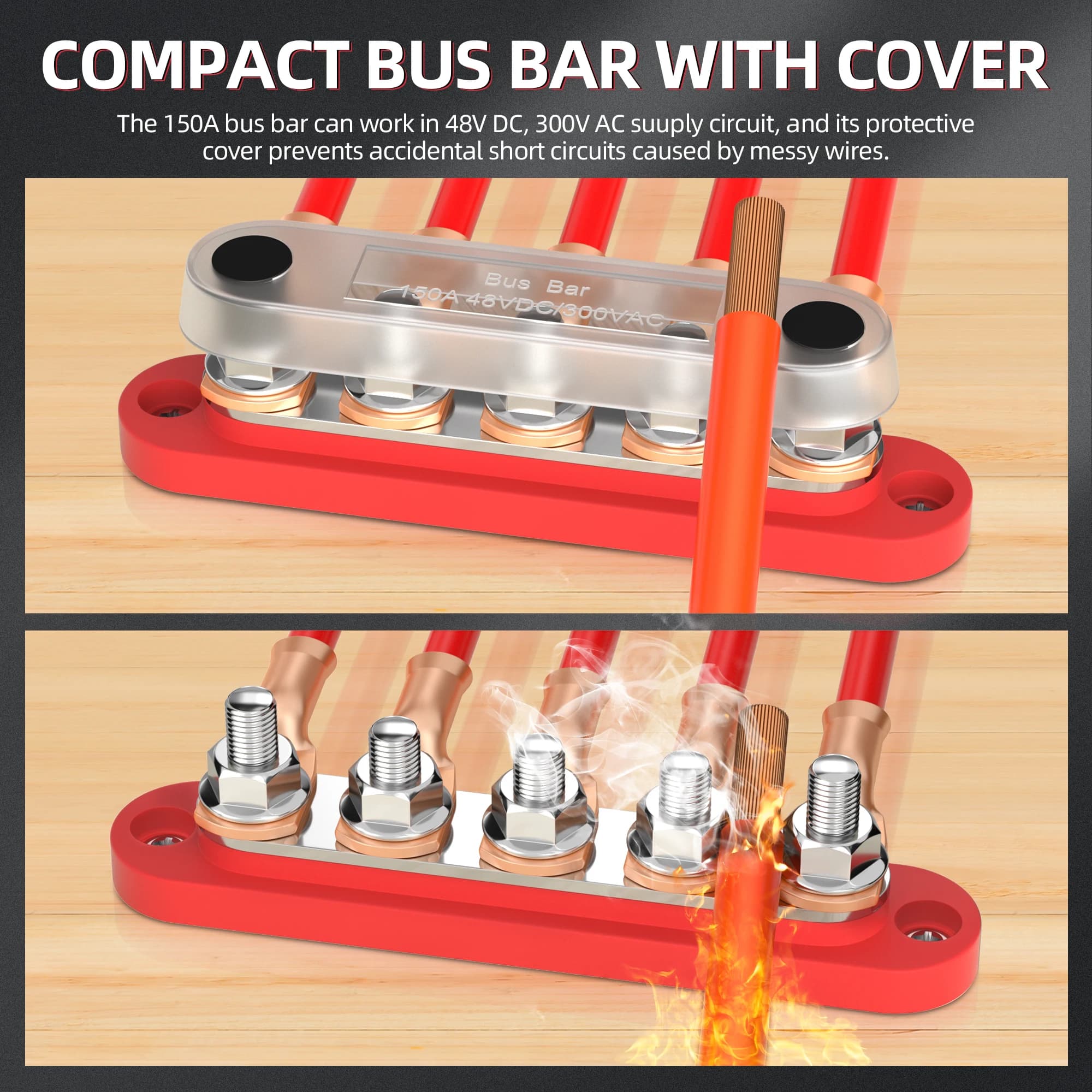 12V Power Distribution Block | 5-Port Bus Bar with Protective Cover - Thumbnail 4