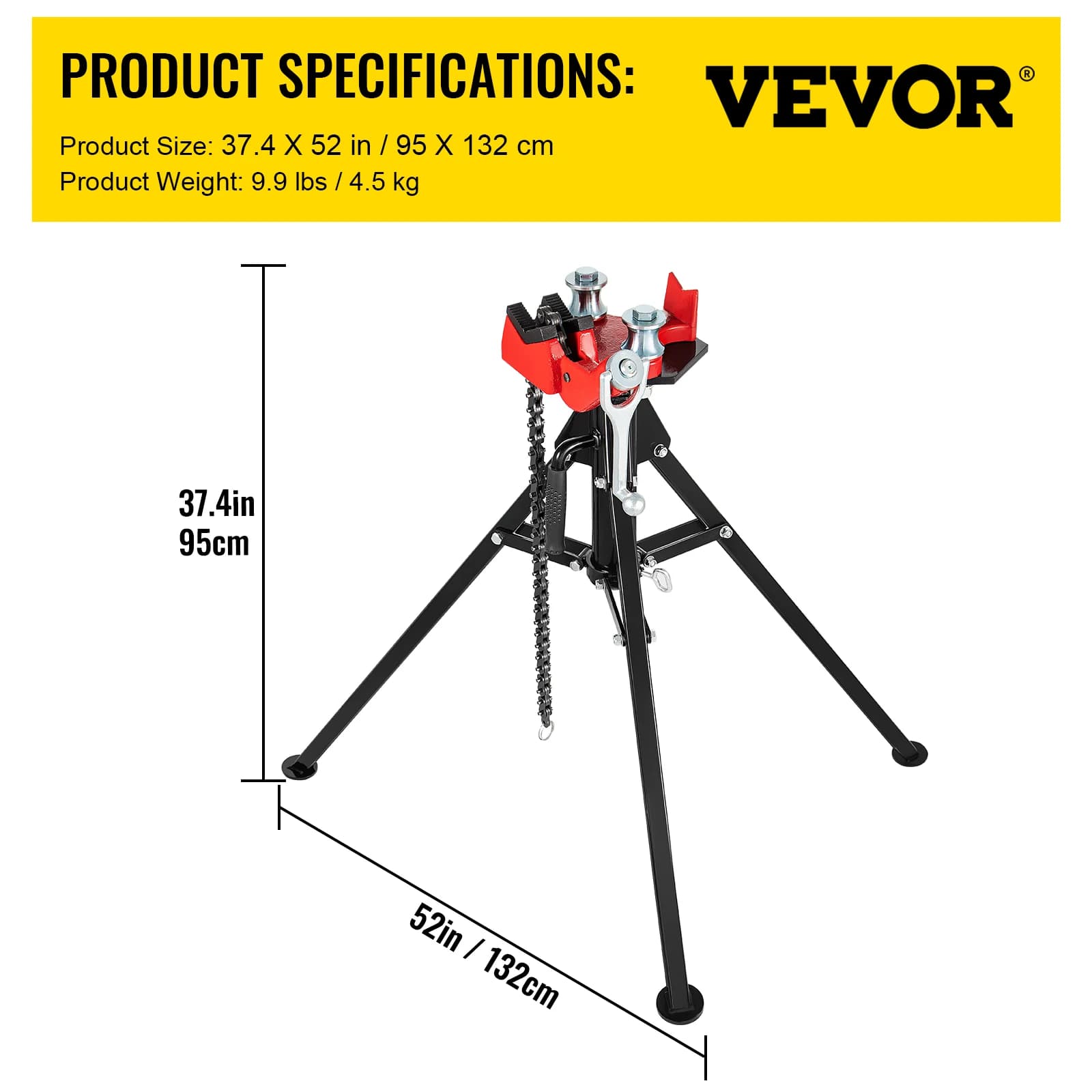 Heavy-Duty Pipe Vise | 1/8 to 5 Capacity | Tri-Stand Bench Mount for Bending & Support - Thumbnail 4
