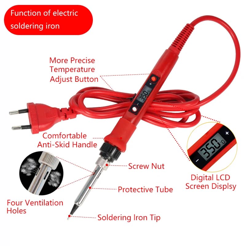80W Soldering Station Kit | Adjustable Temperature Control | ESD-Safe Work Mat | 110V/220V Dual Voltage - Thumbnail 3
