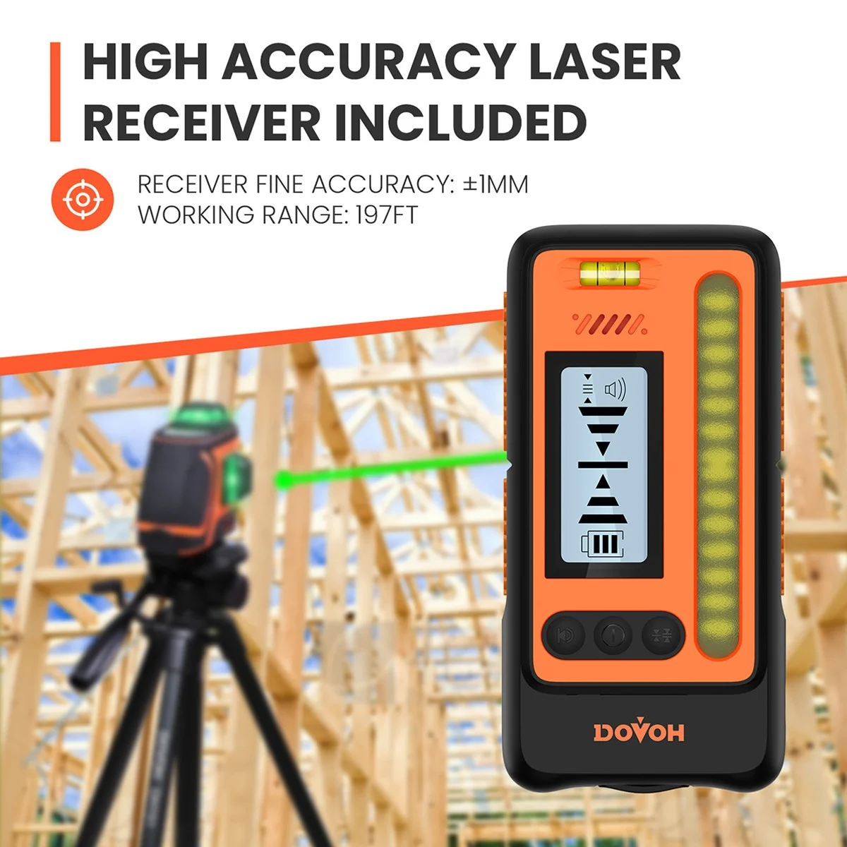 Rotary Laser Level | 400ft Range with Detector | 360° Self-Leveling Green Beam - Thumbnail 5