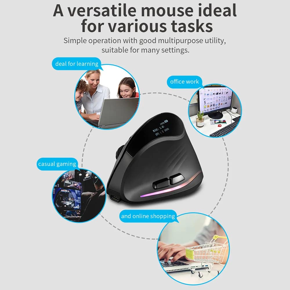 Vertical Wireless Mouse | 2.4GHz Rechargeable | For PC, Mac & Laptop | F35 Series - Thumbnail 5