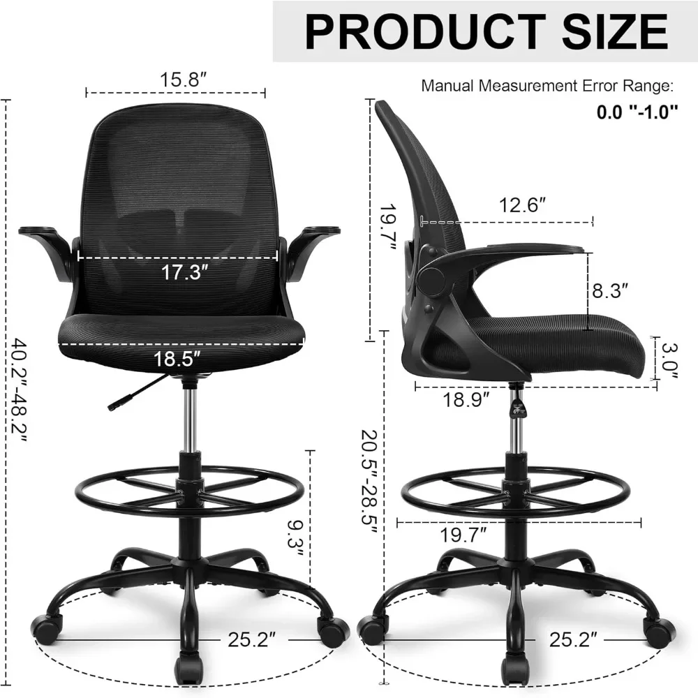 Office Chair with Footrest Ring | Ergonomic Desk Chair & Flip-Up Armrests | Adjustable Lumbar Support - Thumbnail 4