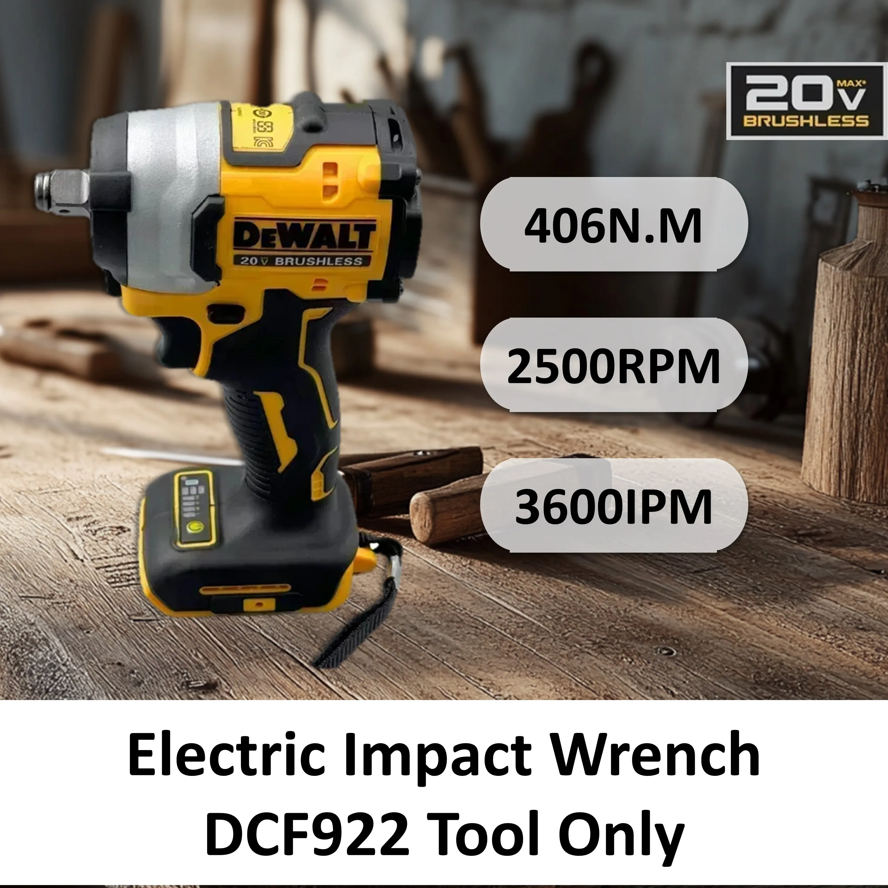 DeWalt DCF922 High-Torque Cordless Impact Wrench | 1/2 Drive | 406Nm Reverse Torque - Thumbnail 5